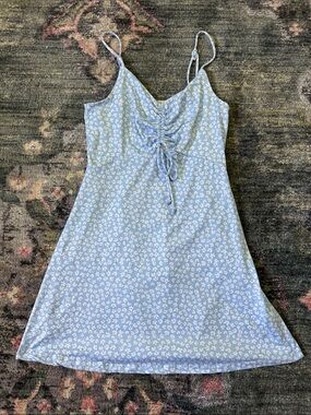 Altar’d State Light Blue Floral Lace-Up Slip Dress With Tie Front Size Small New
